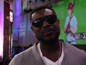 Brandon Phillips of the Cincinnati Reds responds to a Tweet from a fan with a personal message at the MLB Fan Cave.