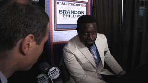 Brandon Phillips chats with Jon Paul Morosi in New York City during All-Star Media Day. 