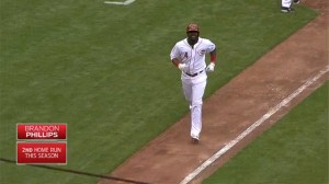 Brandon Phillips hits a solo home run to center field to tie the game at three in the 8th inning.