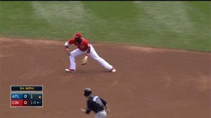 Brandon Phillips and Zack Cozart team up to turn an inning-ending 4-6-3 double play.
