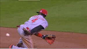Brandon Phillips starts a double play with a behind-the-back flip to shortstop Eugenio Suarez.